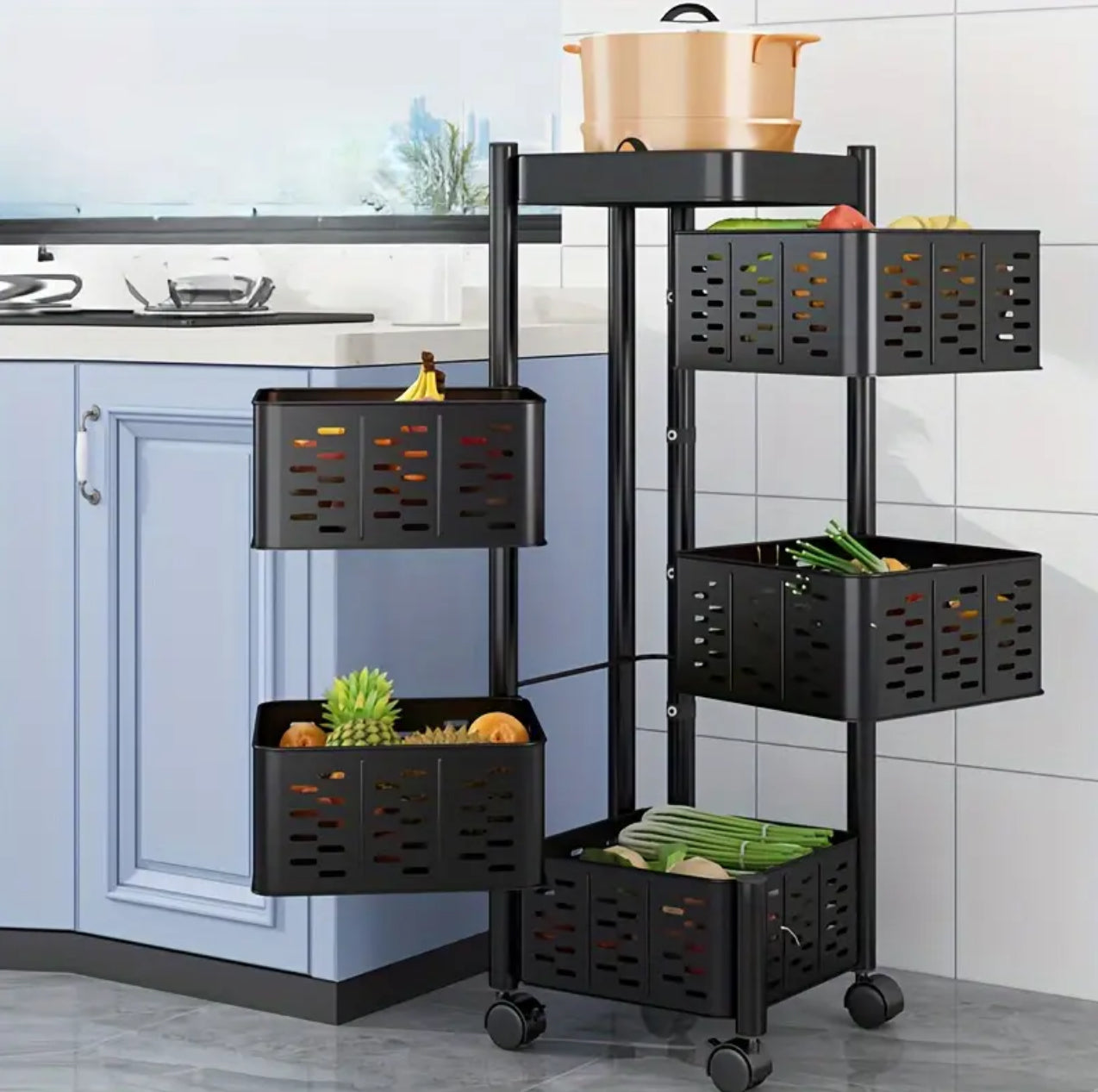 Heavy-duty 5tier Square Multi-layer Basket Storage Rack for Fruits and Vegetable