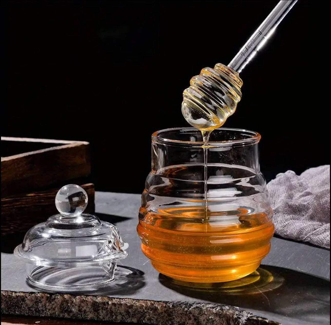 250ml Glass Honey Dispenser with a Dipper