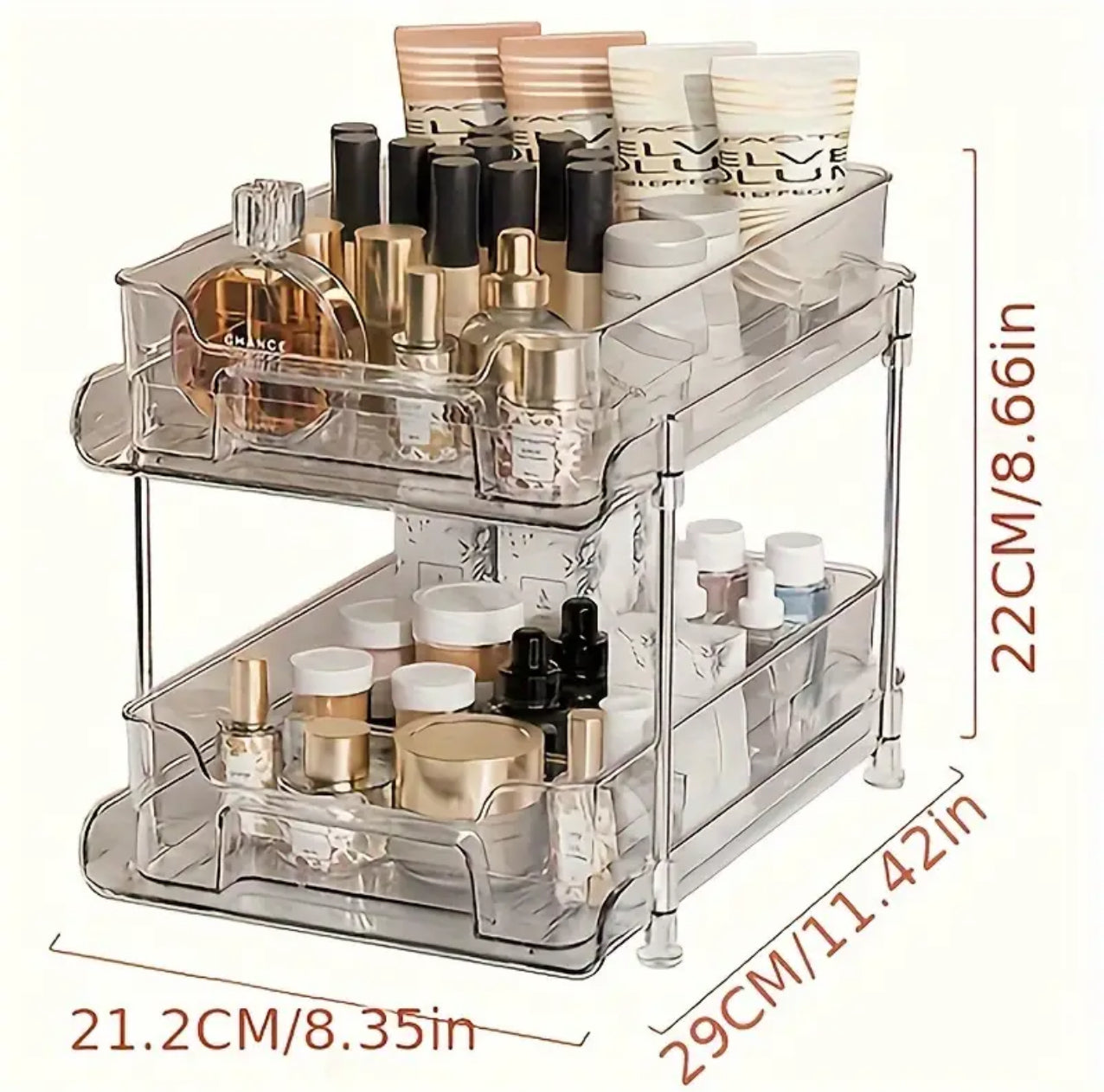 2 tier multifunctional clear organising tray with dividers