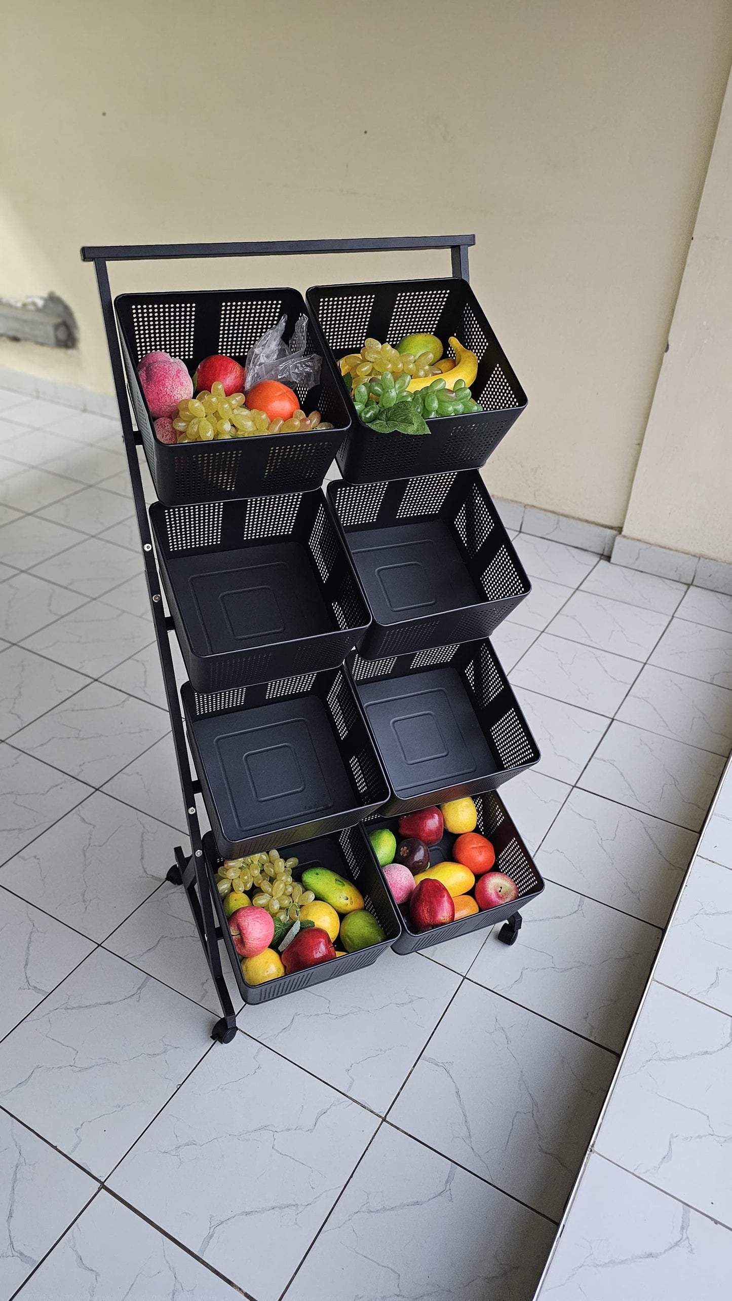 360° Rotating Multifunctional Metallic Vegetable/Fruits Cart Storage Rack