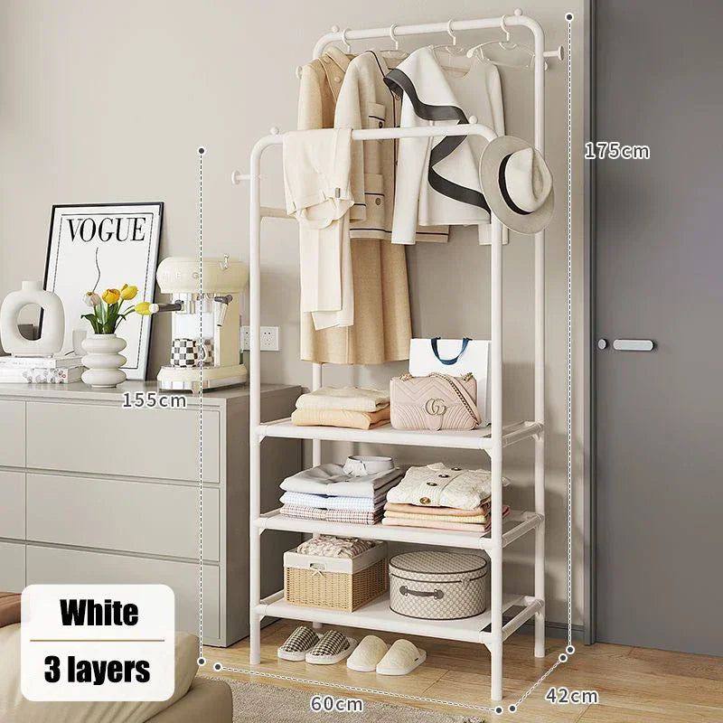 Double Clothing Garment Rack With 3-Tier Storage Shelf