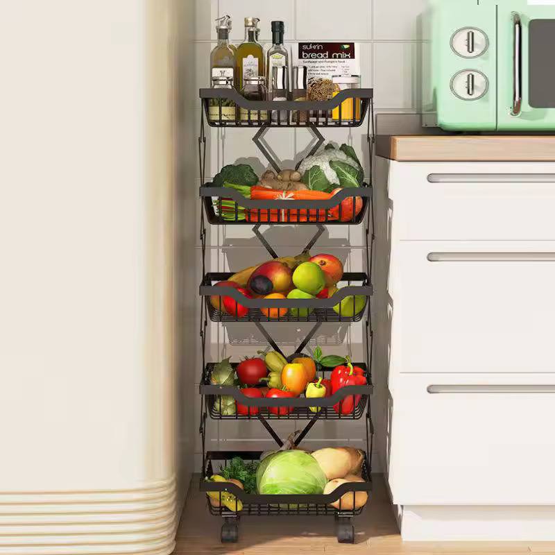 5 Layer foldable fruit/ vegetables rack with wheels