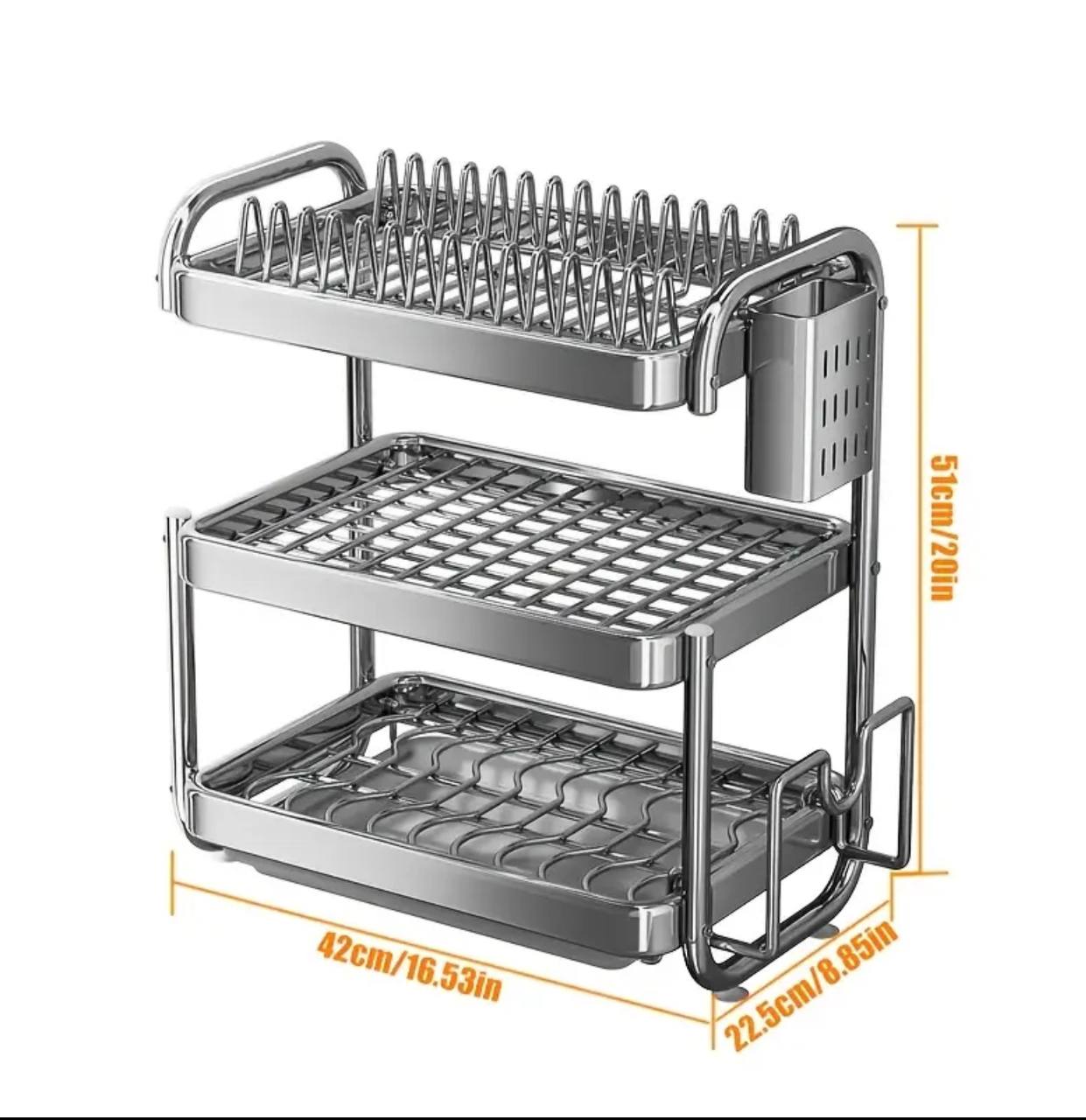 201ss Material 3-Tier Kitchen Chrome plated  Dish Rack with drain tray
