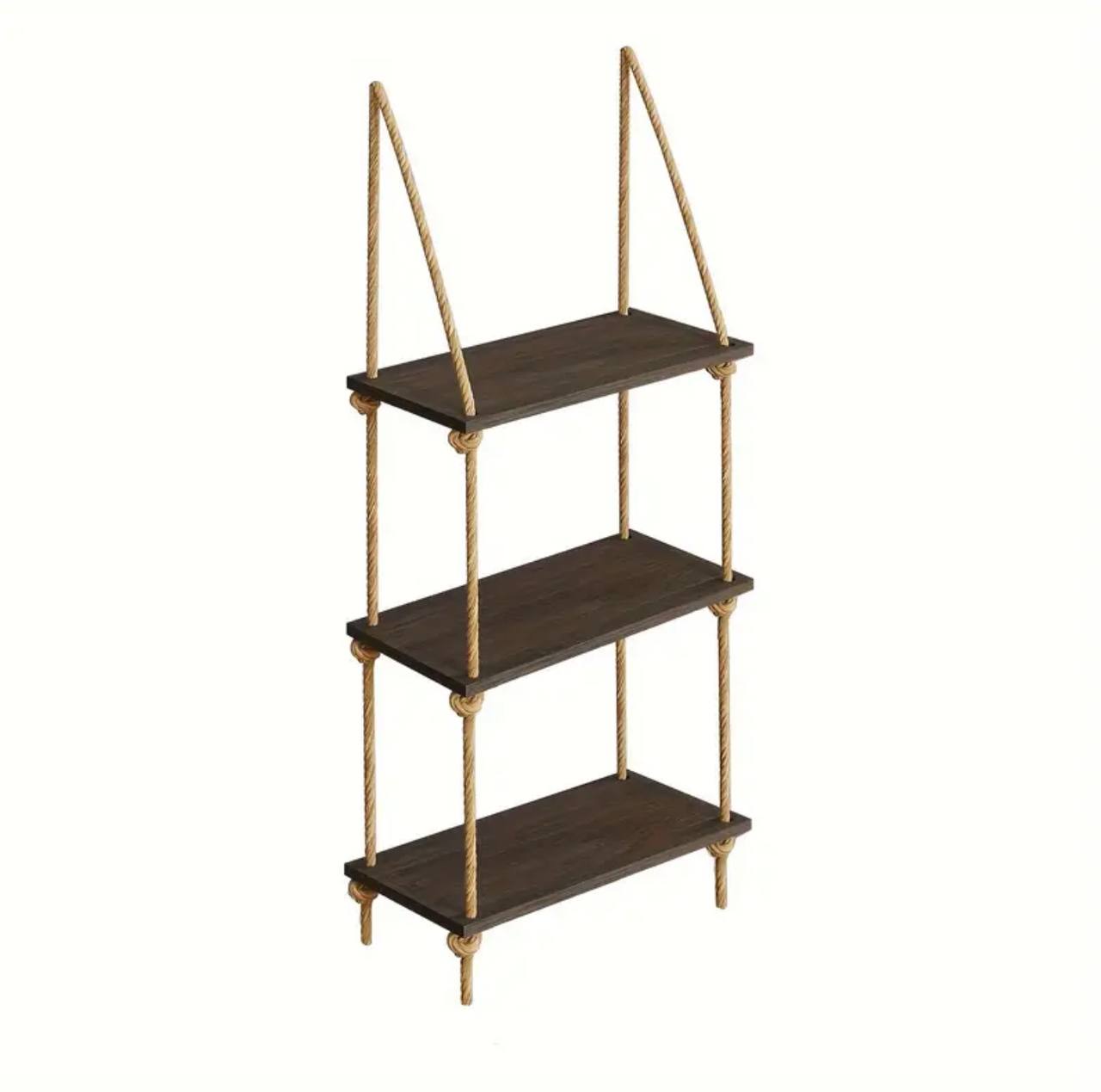 3 Tier Wooden Floating Shelf / Hanging Rope Organizer Rack