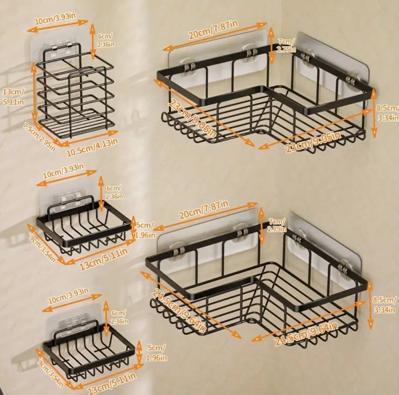 5pcs Set Corner Shower caddy shelf/Bathroom organizer