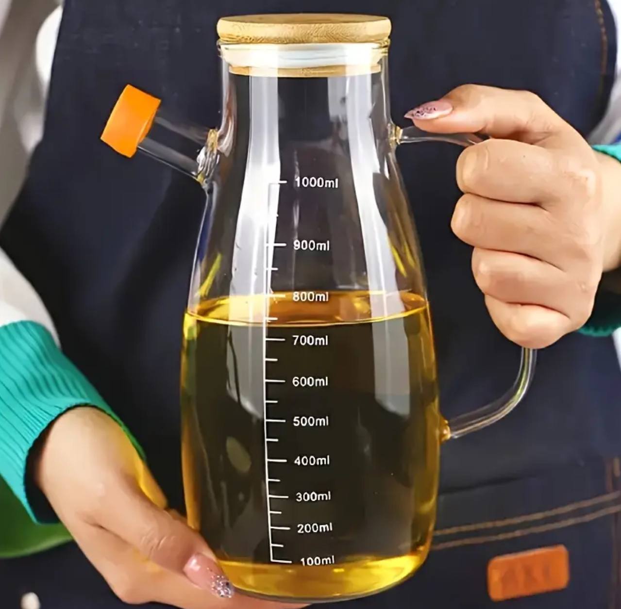 1000ml Glass Oil Bottle with Bamboo Lid