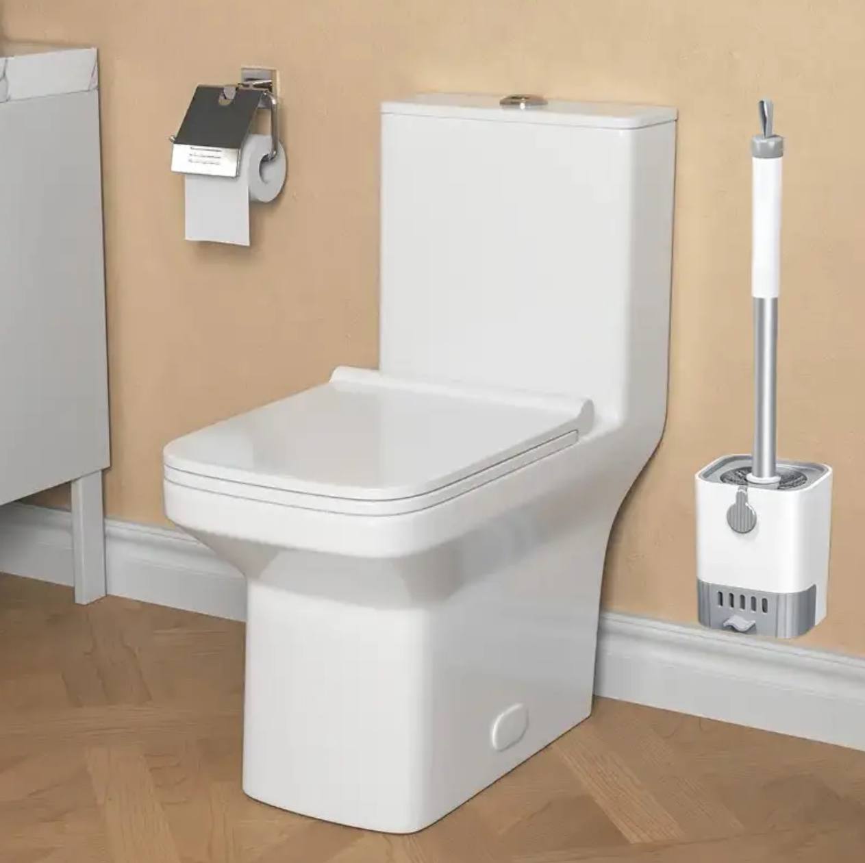 Wall Mounted Long Handle Toilet Cleaning Brush With Holder