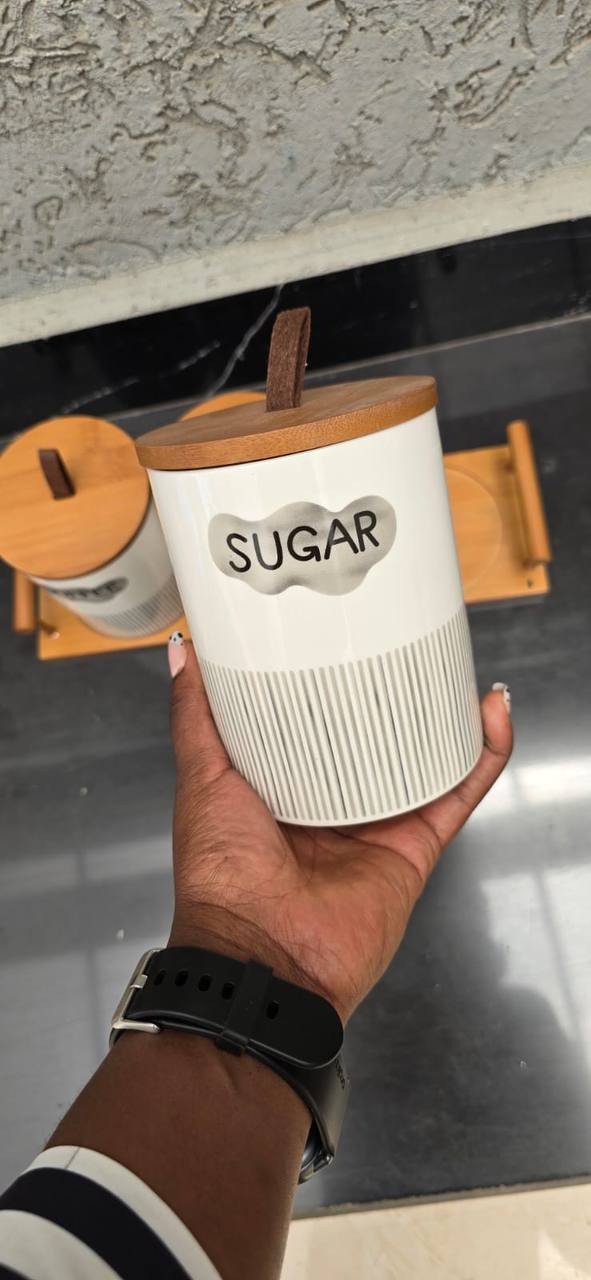 3pcs Ceramic Canisters Set with Bamboo Stand