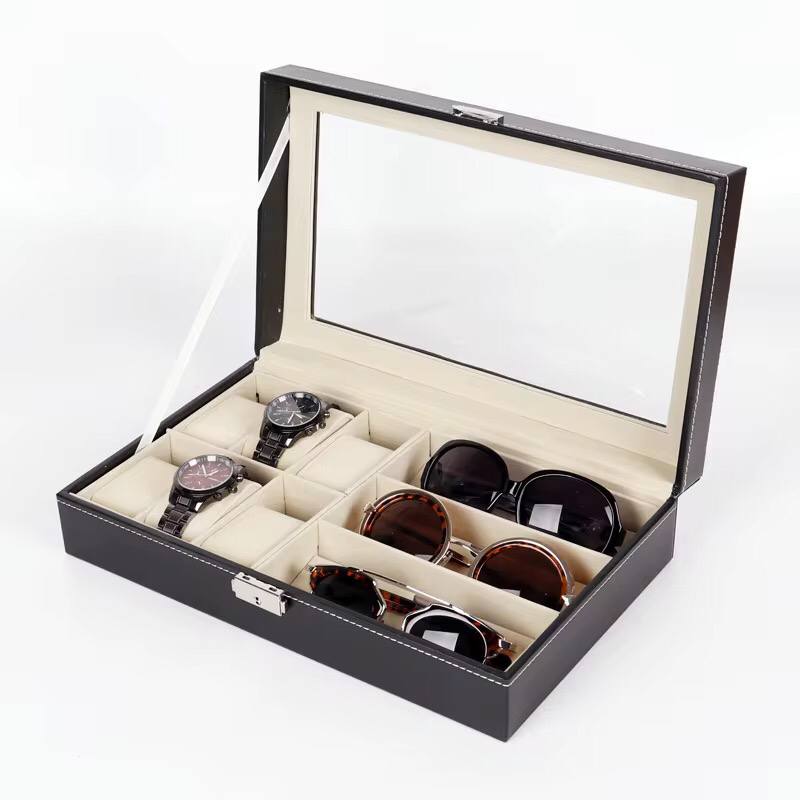 6+3 Slots PU Leather Watch Sunglass Organizer
