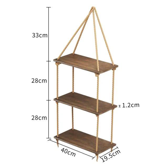 3 Tier Wooden Floating Shelf / Hanging Rope Organizer Rack