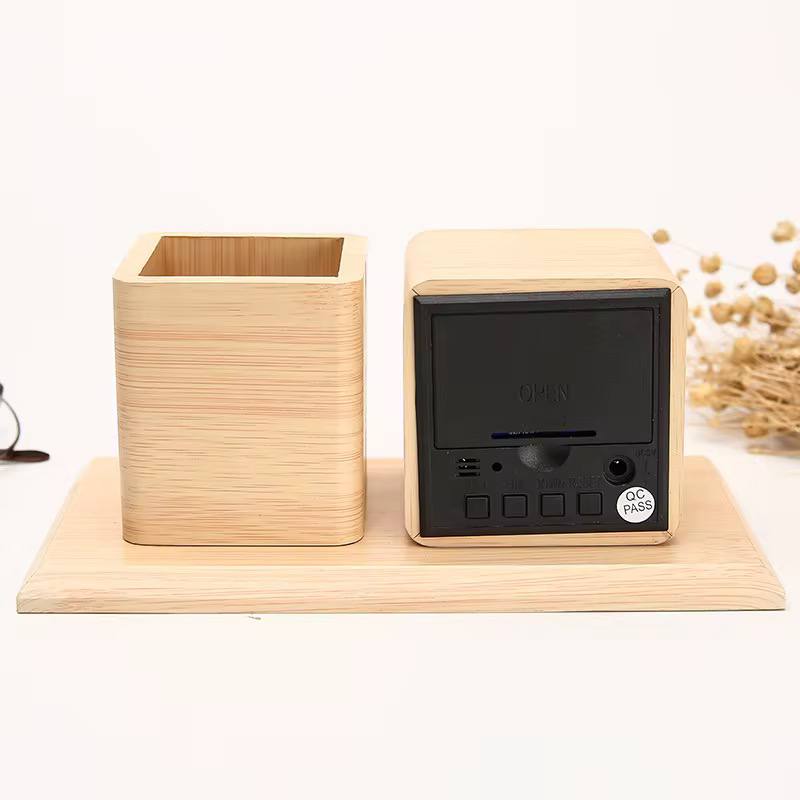 Wooden Desk Organizer with clock