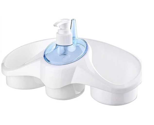 Kitchen soap dispenser and sponge holder