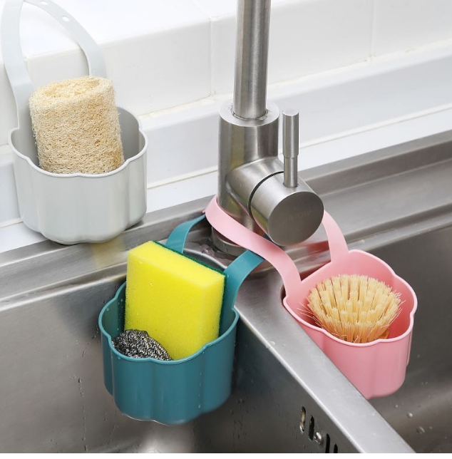 Kitchen Sink Drainer Basket Soap Sponge Holder