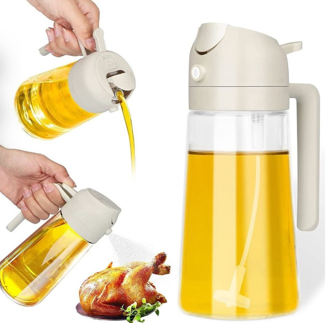 Dual Purpose Kitchen Oil Dispenser with a Jet Oil Sprayer
