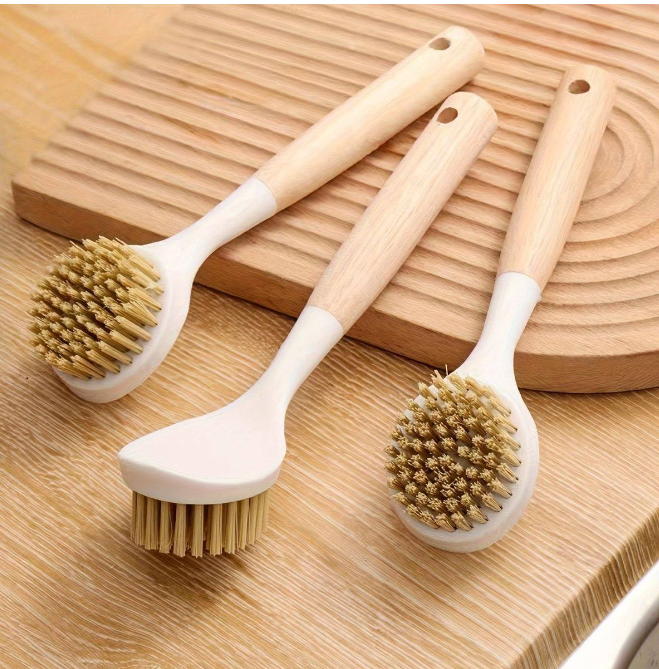 Hard bristle Pot/pan cleaning brush with wooden handle