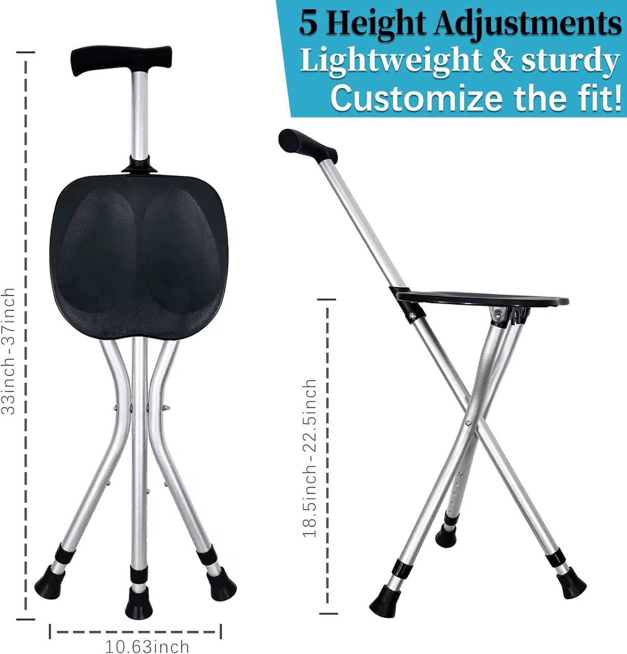 2 in 1 elderly walking stick cum stool