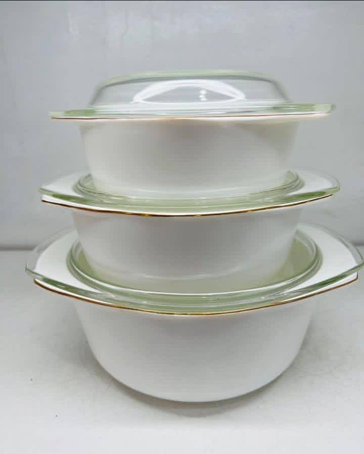3pcs Opal casserole glass ware set with gold rim