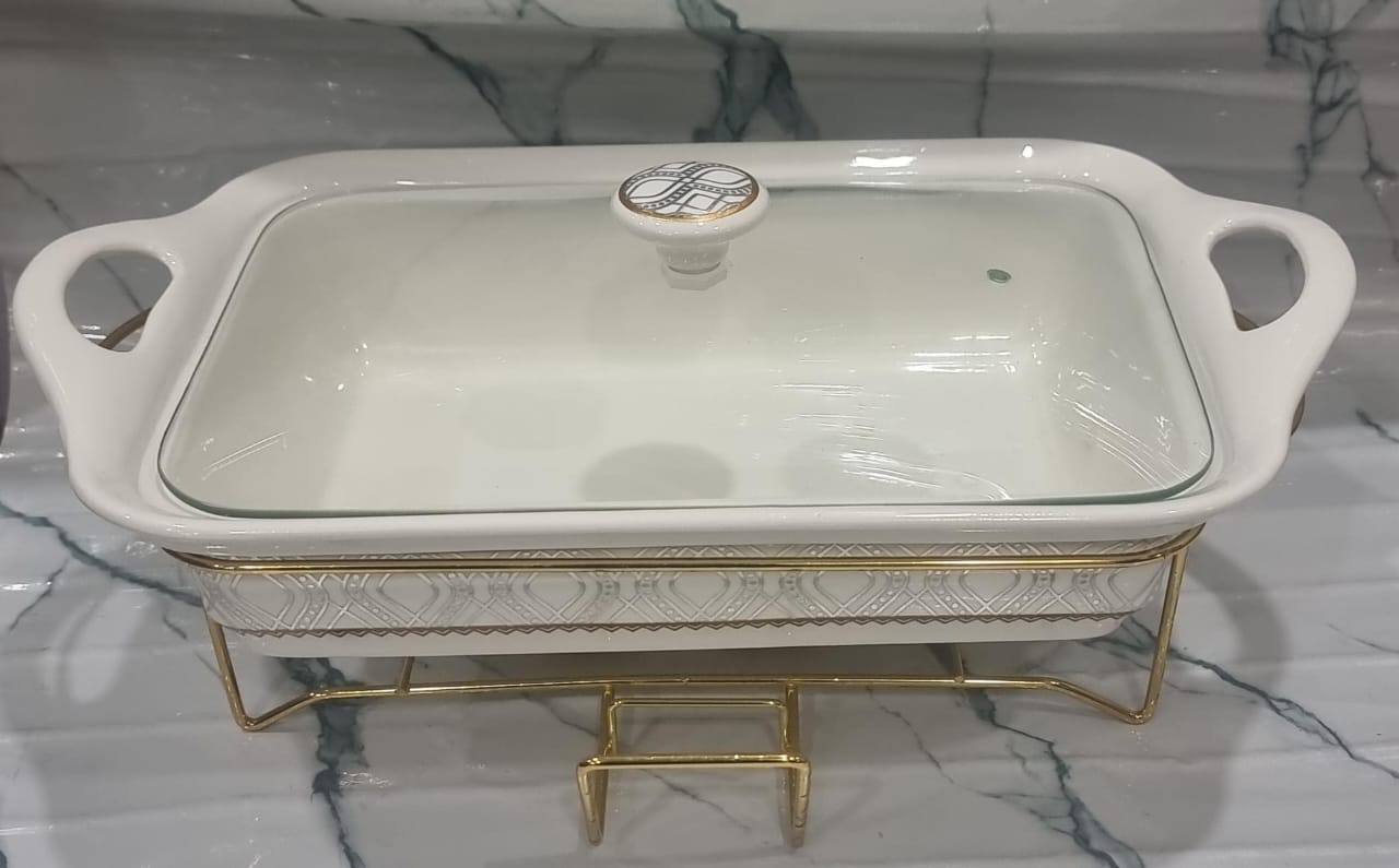 1.5L or 2L single ceramic round chaffing dish + burner and golden stand