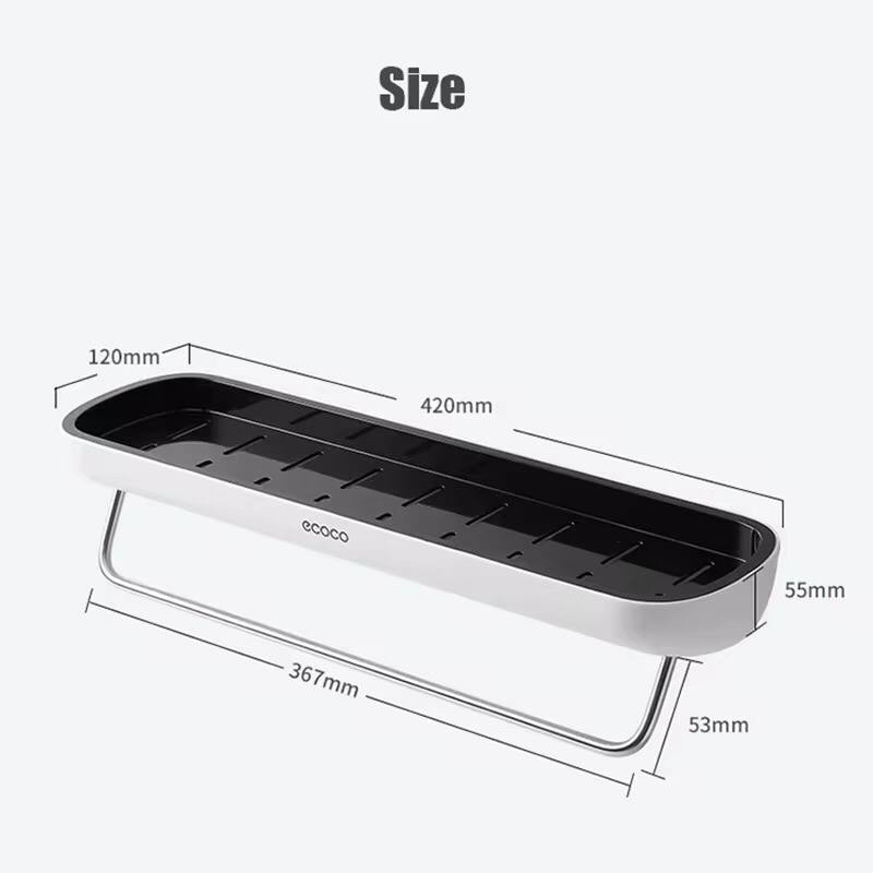 Wall mounted self adhesive shower caddy shelf with towel rail