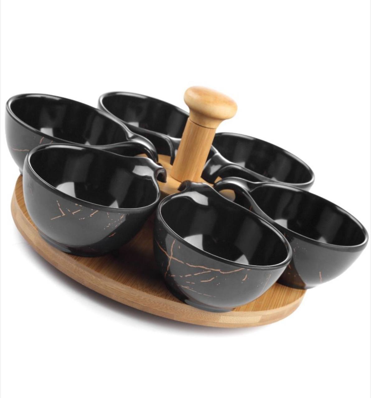 6pcs Black marble sauce bowls set with Rotary stand