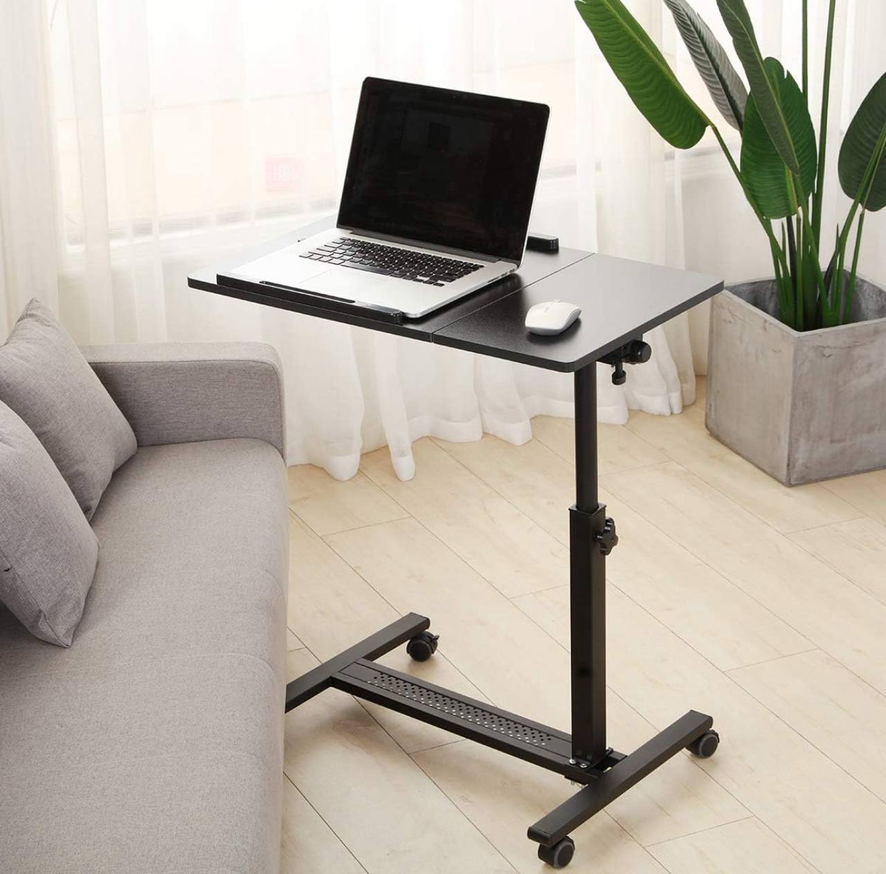 Adjustable Overbed Laptop Table with Wheels Multi-Purpose Rolling Bedside Table