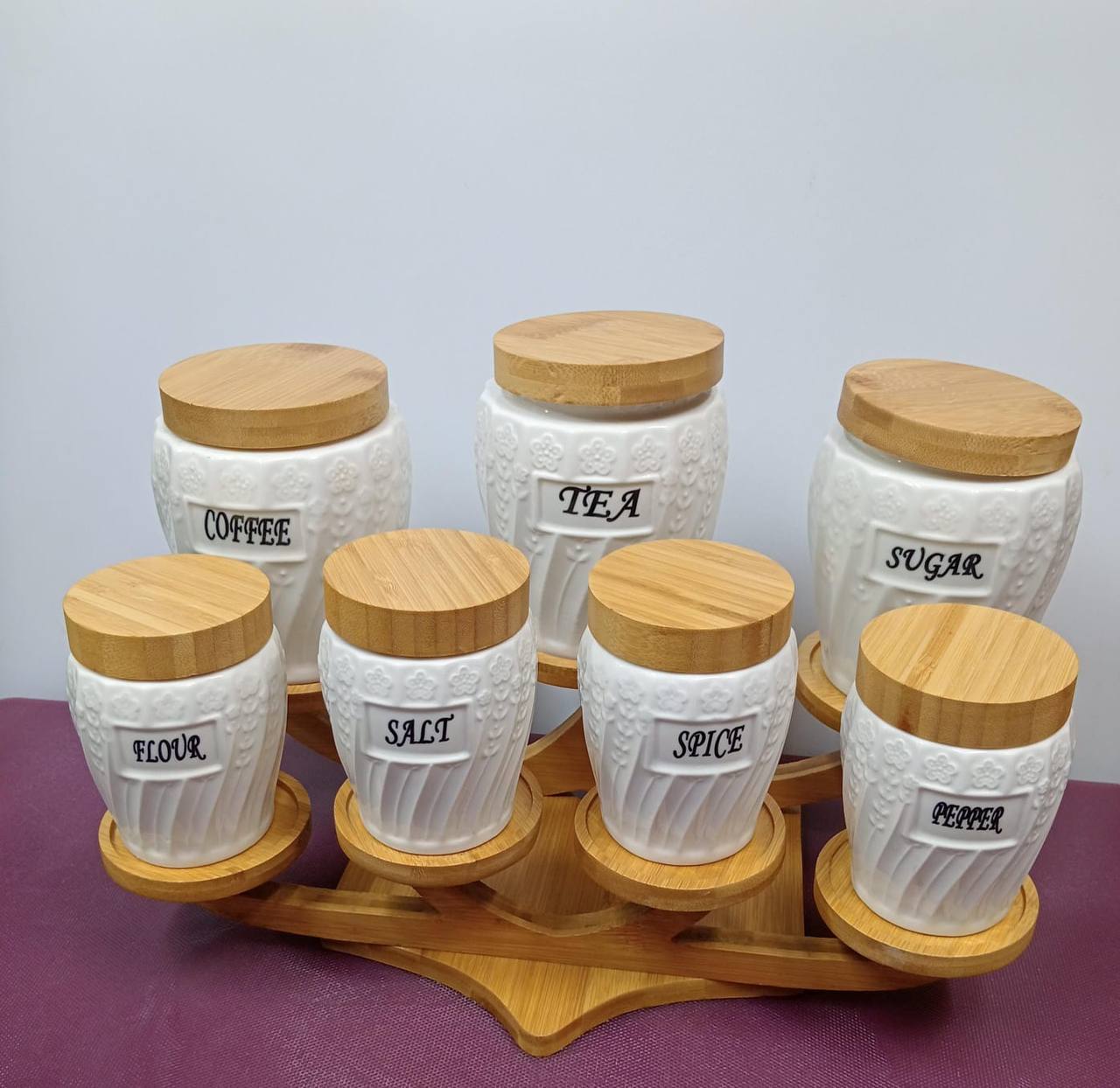 7pcs canister set with bamboo rack