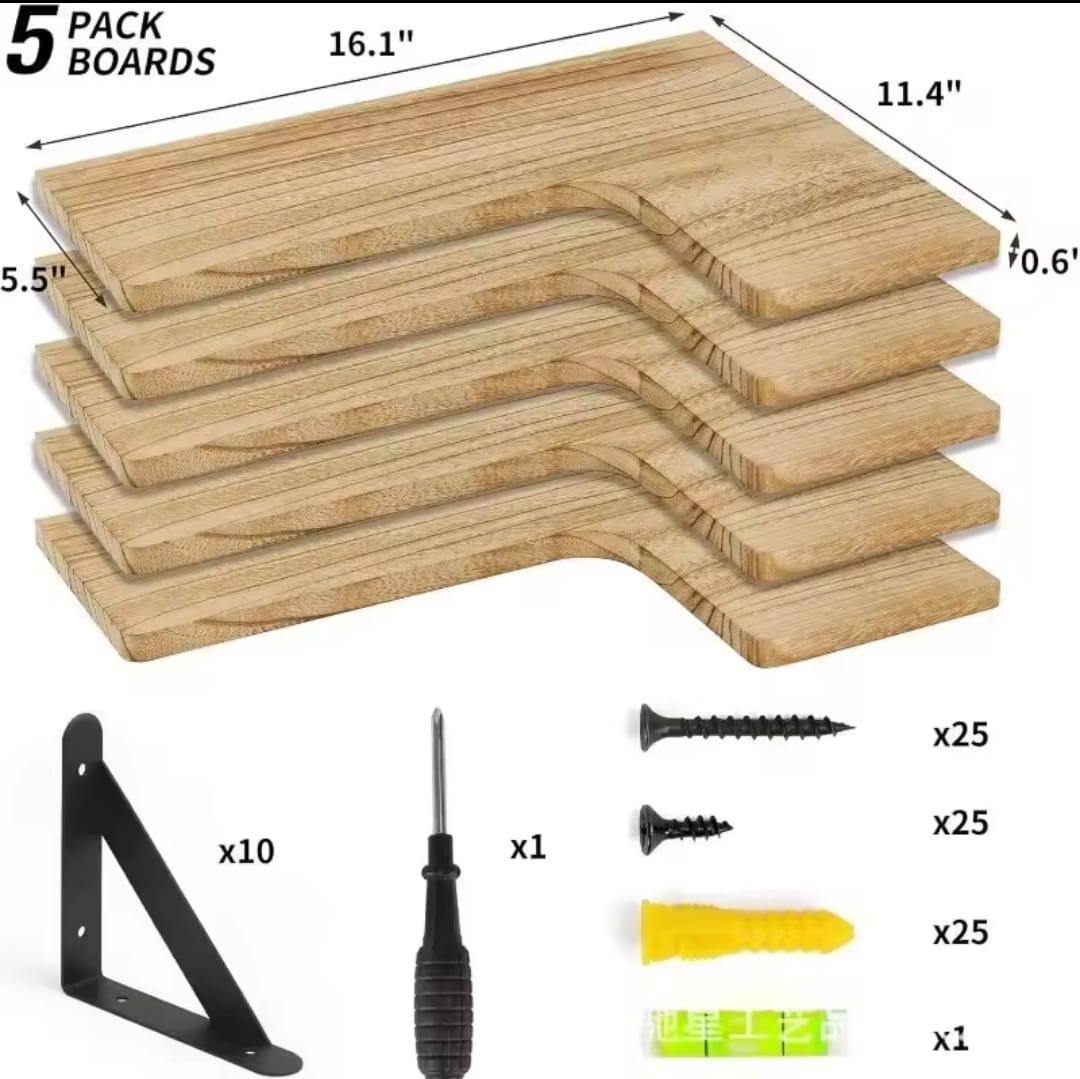 5 in 1 Rustic Wood Floating Shelves -5Pc Set