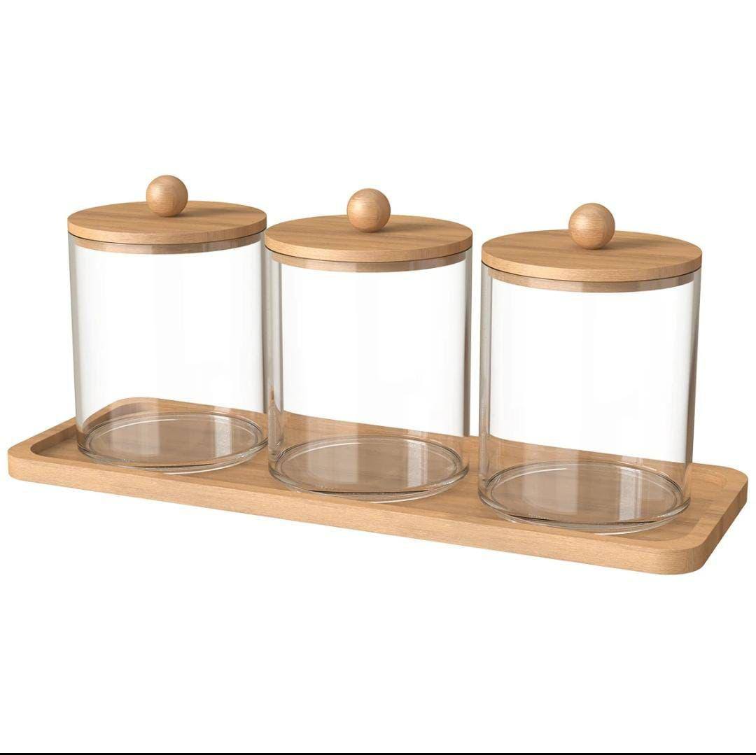 3pcs set acrylic swab storage organizer with Bamboo holder