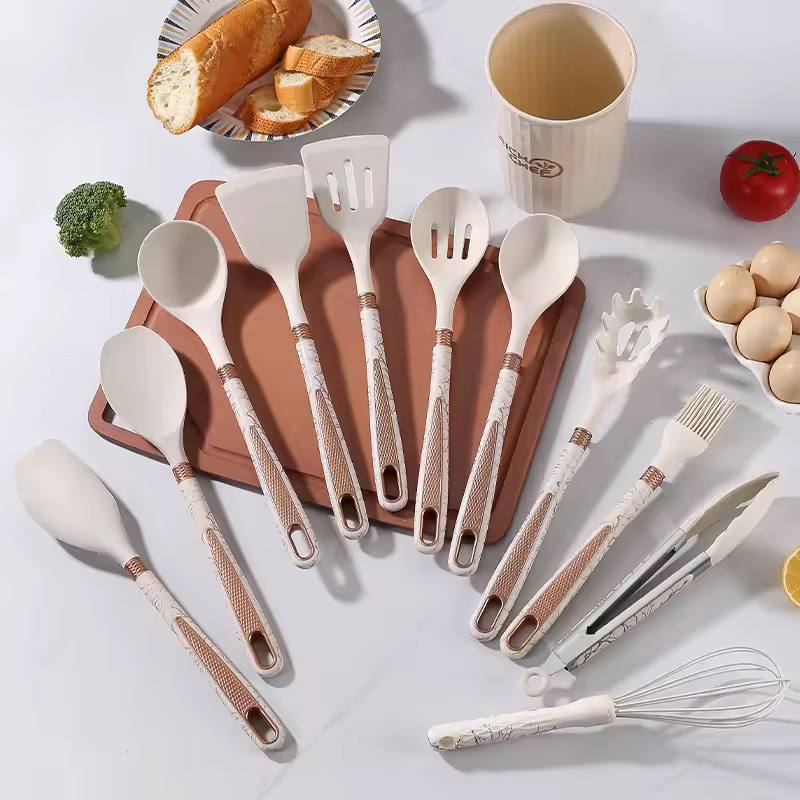 12pcs set silicone Non stick cookware spatula shovel spoons with storage Bucket