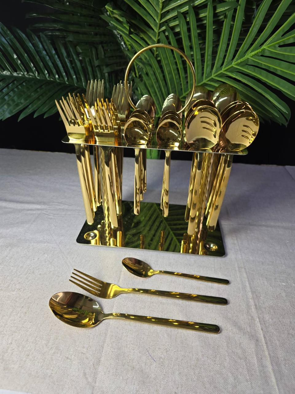 36pcs Gold Cutlery Set with Unique Stand