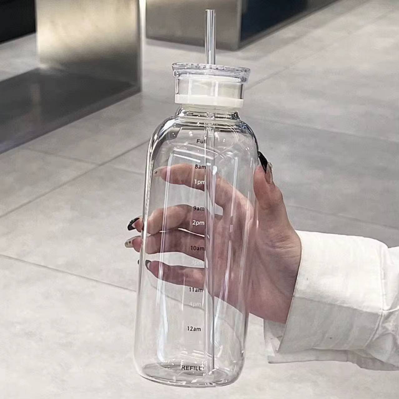 750ml clear high quality borosilicate glass water bottle with straw