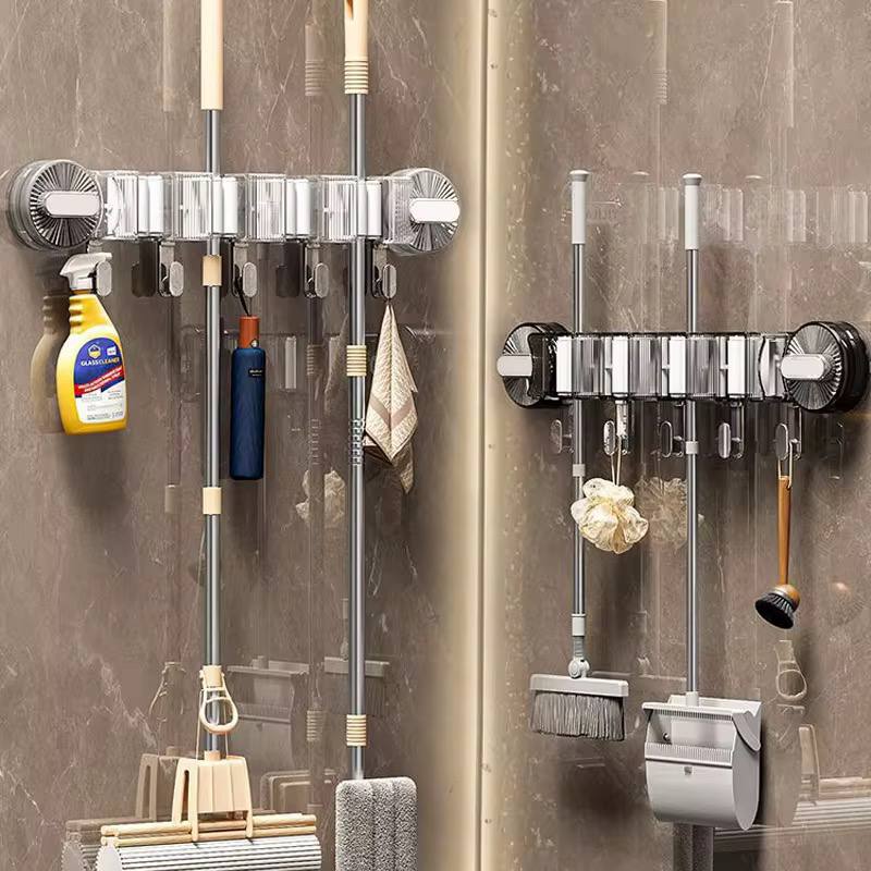 *4-Holes Multi-Purpose Hooks Mop Hanger / Rack with  Hanging Hooks & Self adhesive Stickers