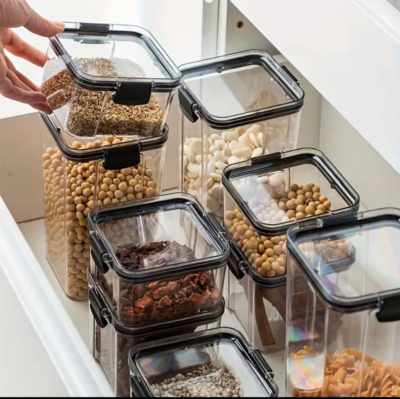 8pcs Airtight Transparent Acrylic Cereal Food/Pantry Storage Containers