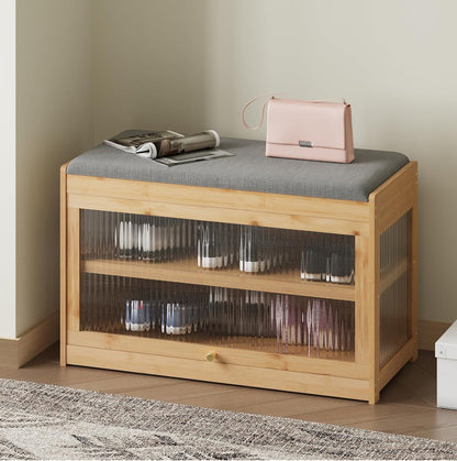 Wooden stool with shoe cabinet