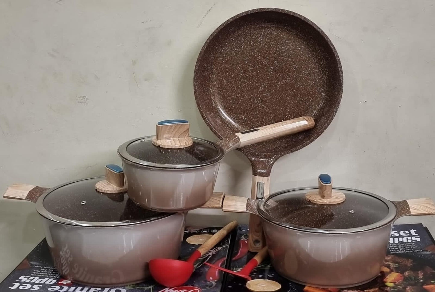 9pcs BMN Granite cookware set with 2pcs silicone cooking sticks