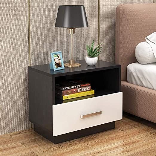 Minimalist wooden bedside table with drawer