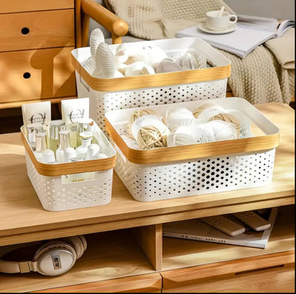 3pcs nordic multipurpose storage baskets with goldish lining