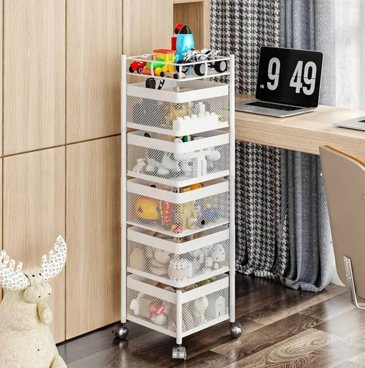 5Layer Rotatable Kitchen Metal Square Storage Rack with wheels