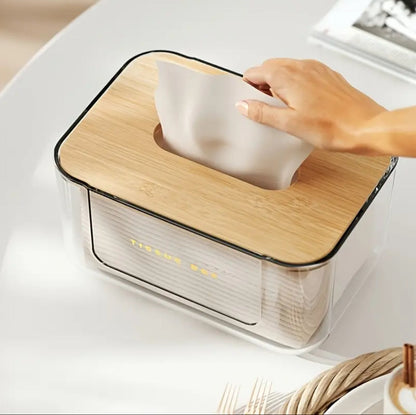 Transparent Tissue Box With Bamboo Cover