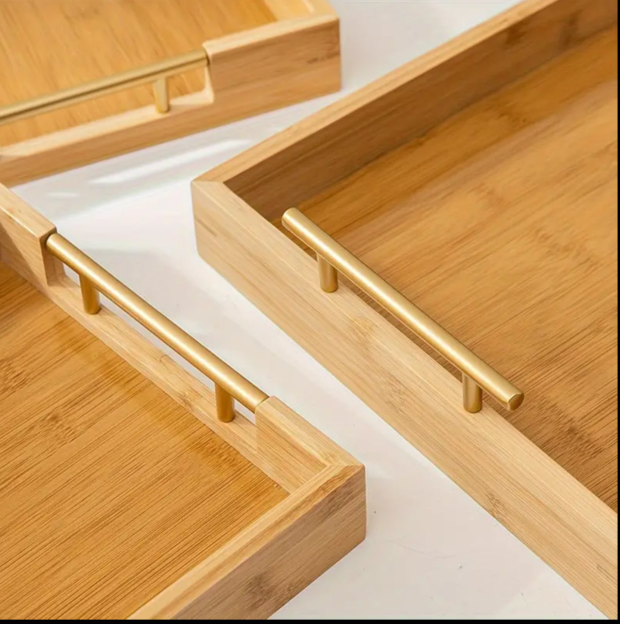 3pcs  Eco-friendly Bamboo Serving Trays with Gold Handles