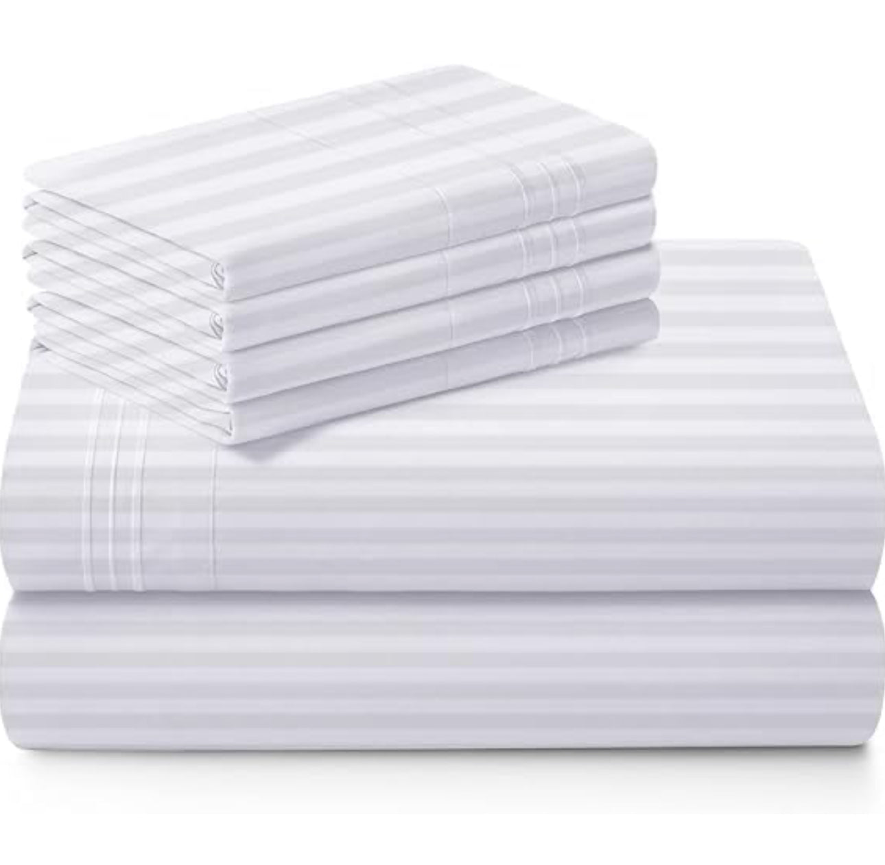 White striped fitted white bedsheets set