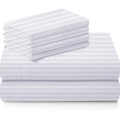 White striped fitted white bedsheets set
