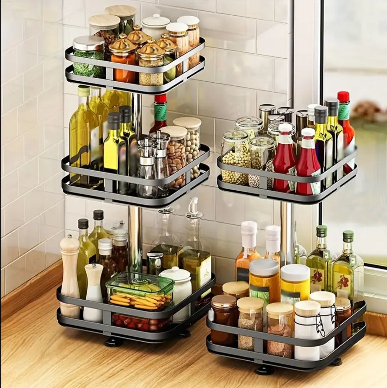 3 Tier square Metallic  Rotating Spice / Storage Rack