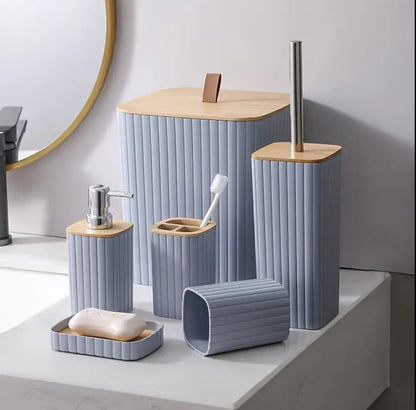 6pcs Eco-Friendly Plastic Bamboo washroom bathroom Accessories set.