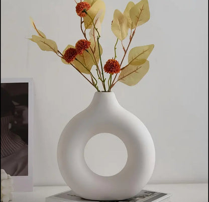 24cm Big size Retro Matte ceramic Chinese style Donut vase