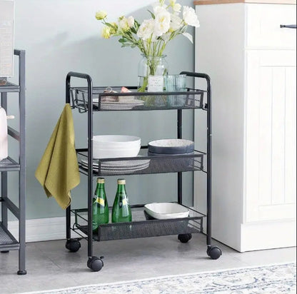 3 layer Multifunctional mesh design storage trolley