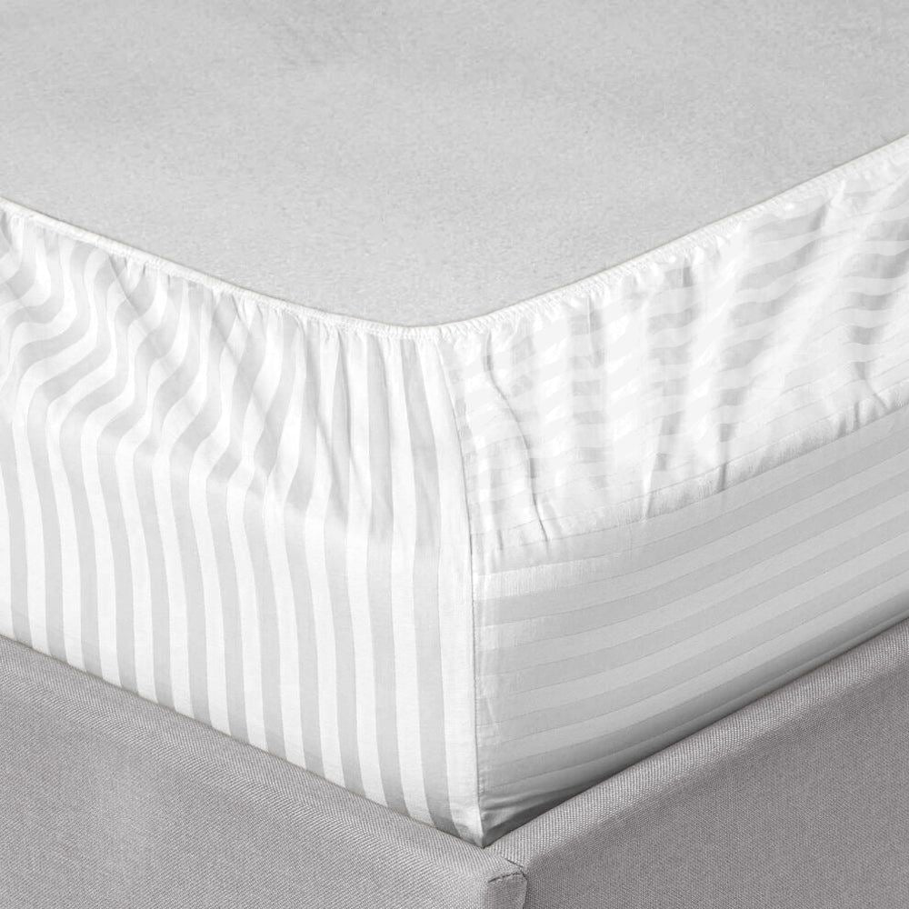 White striped fitted white bedsheets set
