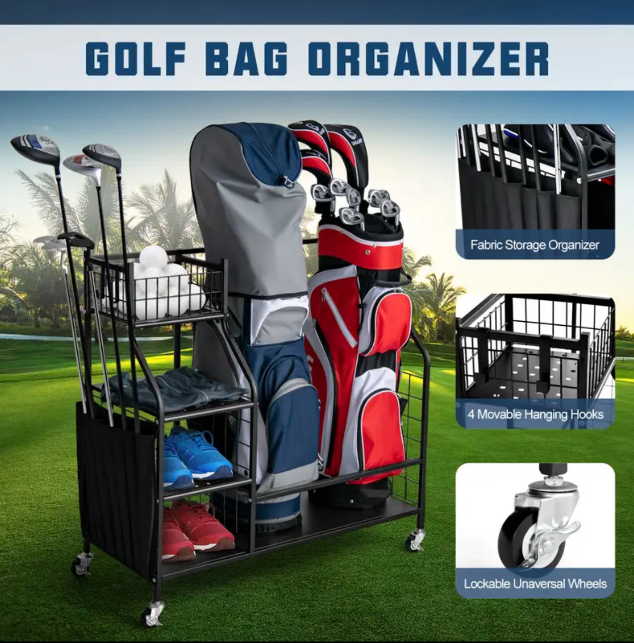 Golf Bag and Equipment Storage Organizer Rack