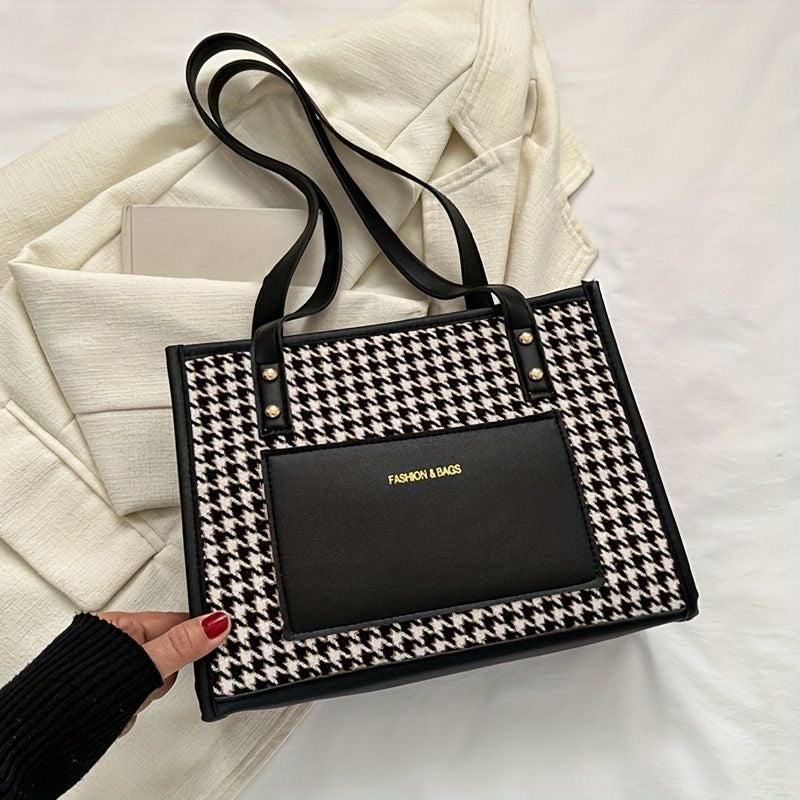 Classic Houndstooth Pattern Square Shoulder  bag