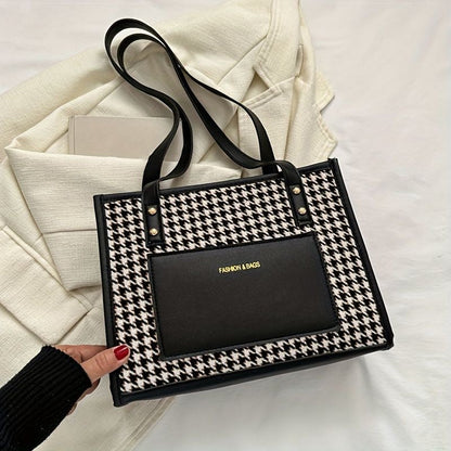 Classic Houndstooth Pattern Square Shoulder  bag